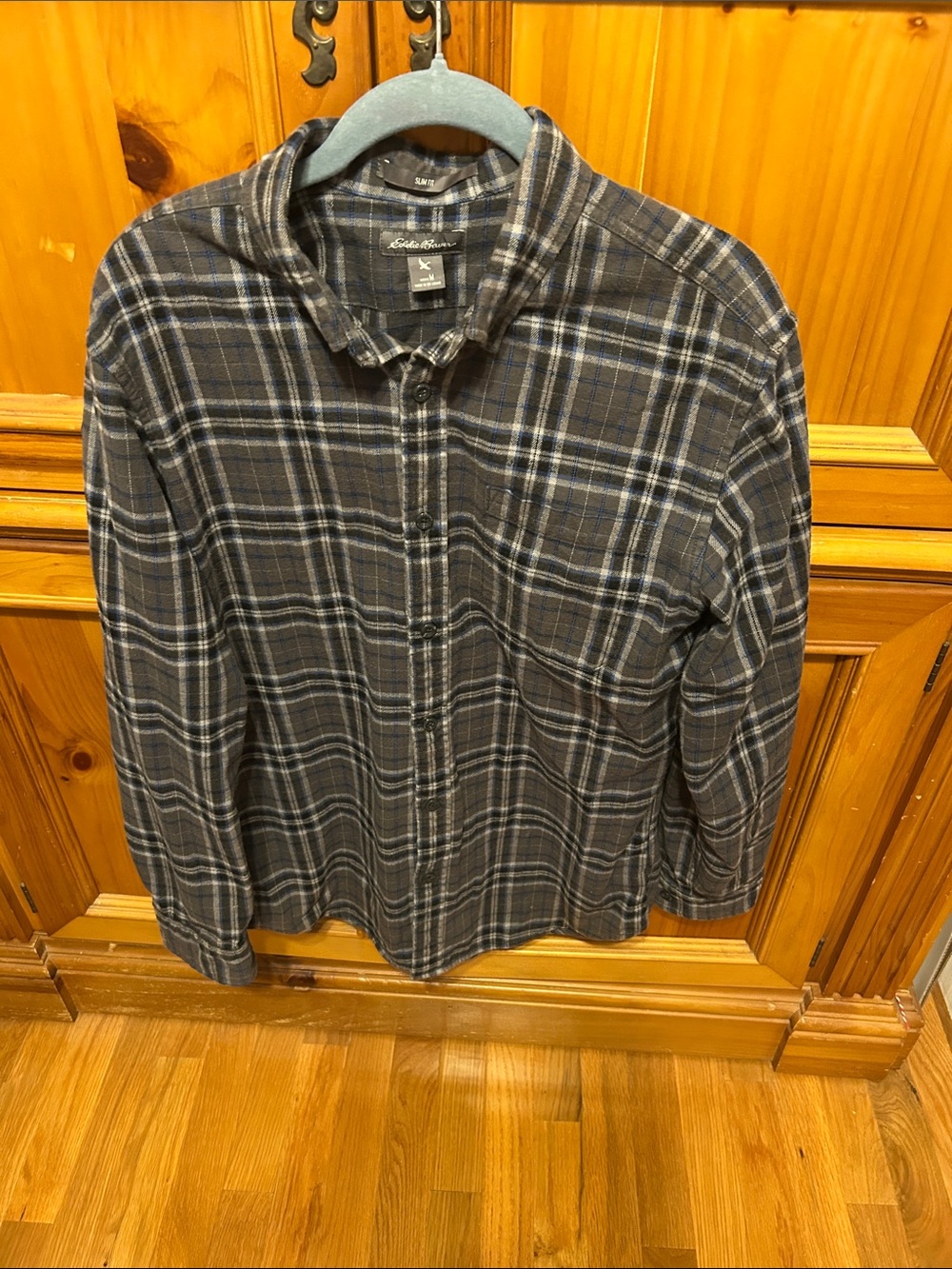 Eddie Bauer Navy and Gray Plaid Flannel Shirt